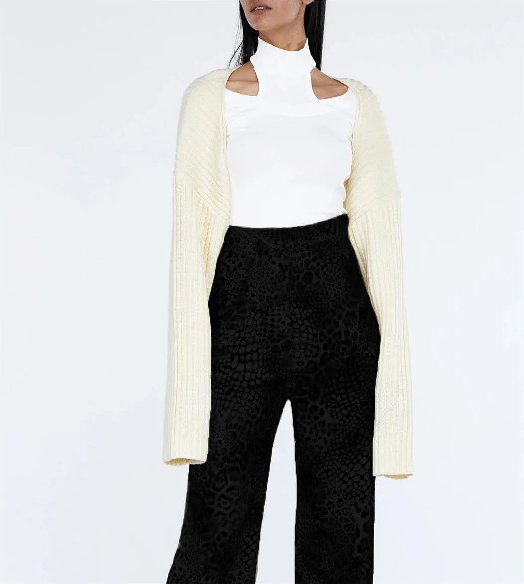 LOFAAC Women Y2K Open Front Rib Knit Shrug Crop Cardigan Solid Drop Shoulder Puff Long Sleeve Crop Bolero Sweater Tops