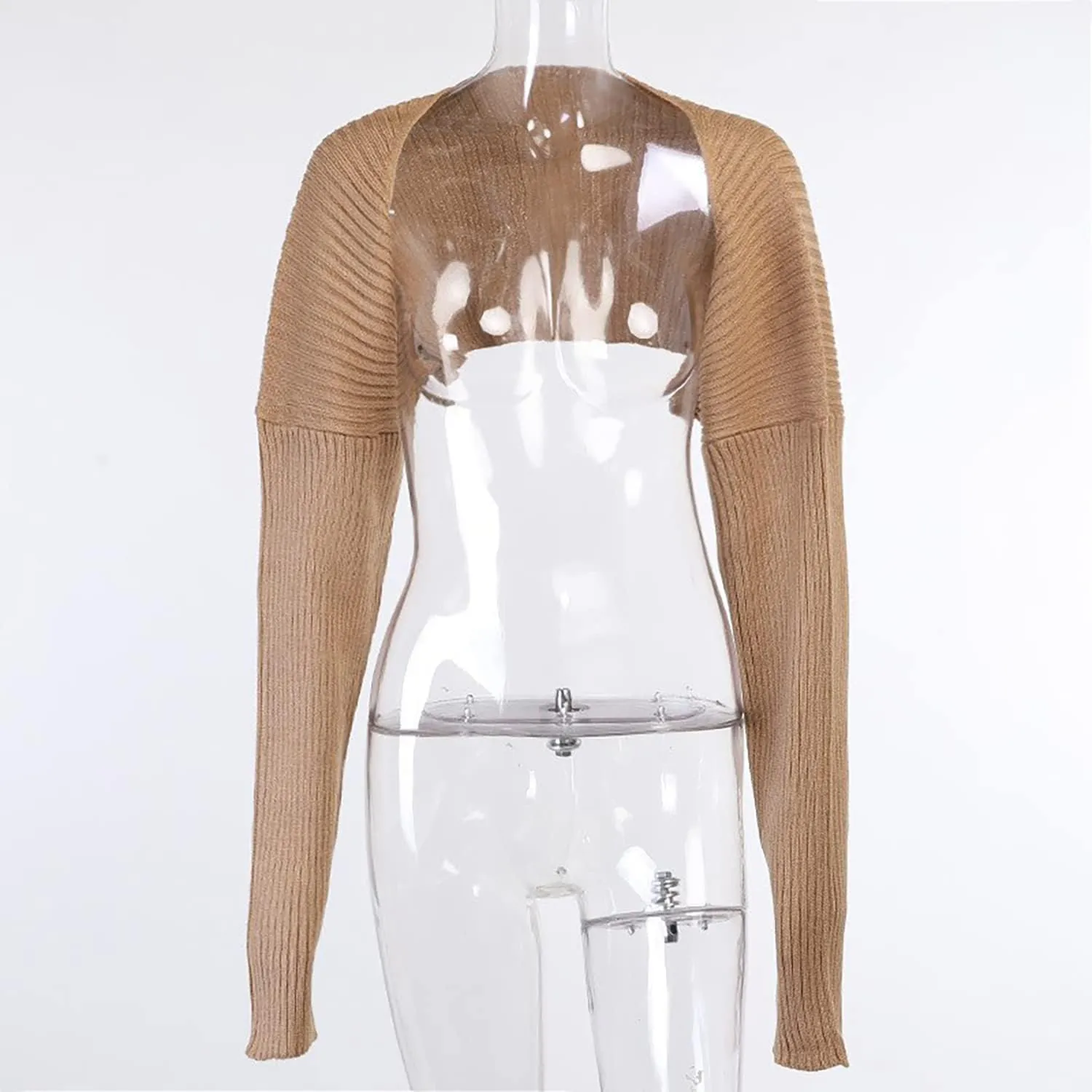 LOFAAC Women Y2K Open Front Rib Knit Shrug Crop Cardigan Solid Drop Shoulder Puff Long Sleeve Crop Bolero Sweater Tops