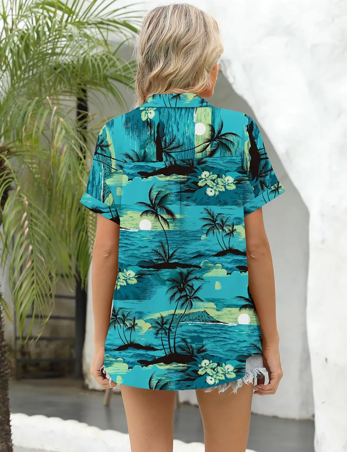 LOMON Women's Summer Hawaiian Shirts Floral Short Sleeve Button Down Shirts Hawaii Tropical Beach Tops Outfits