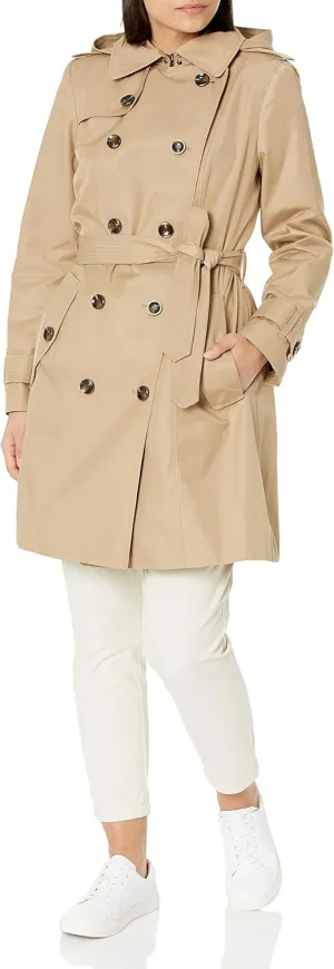 London Fog Women's 3/4 Length Double-Breasted Trench Coat with Belt