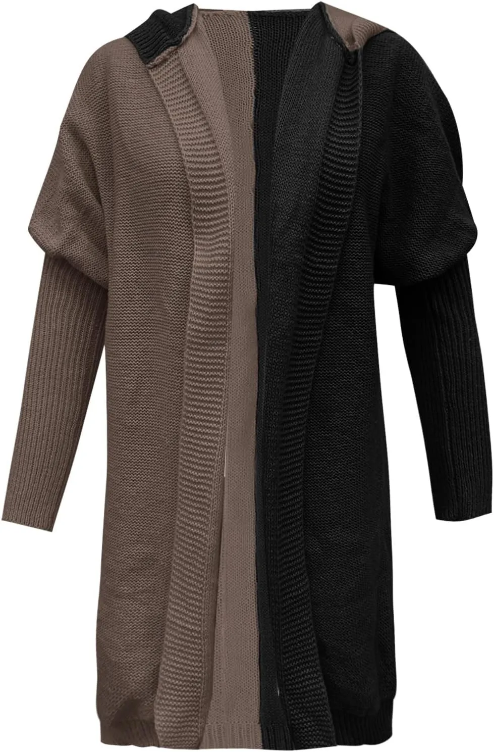 Long Cardigan Sweaters for Women Winter Coats Color Block Knit Sweater Fall Jackets with Hood Long Trench Coat