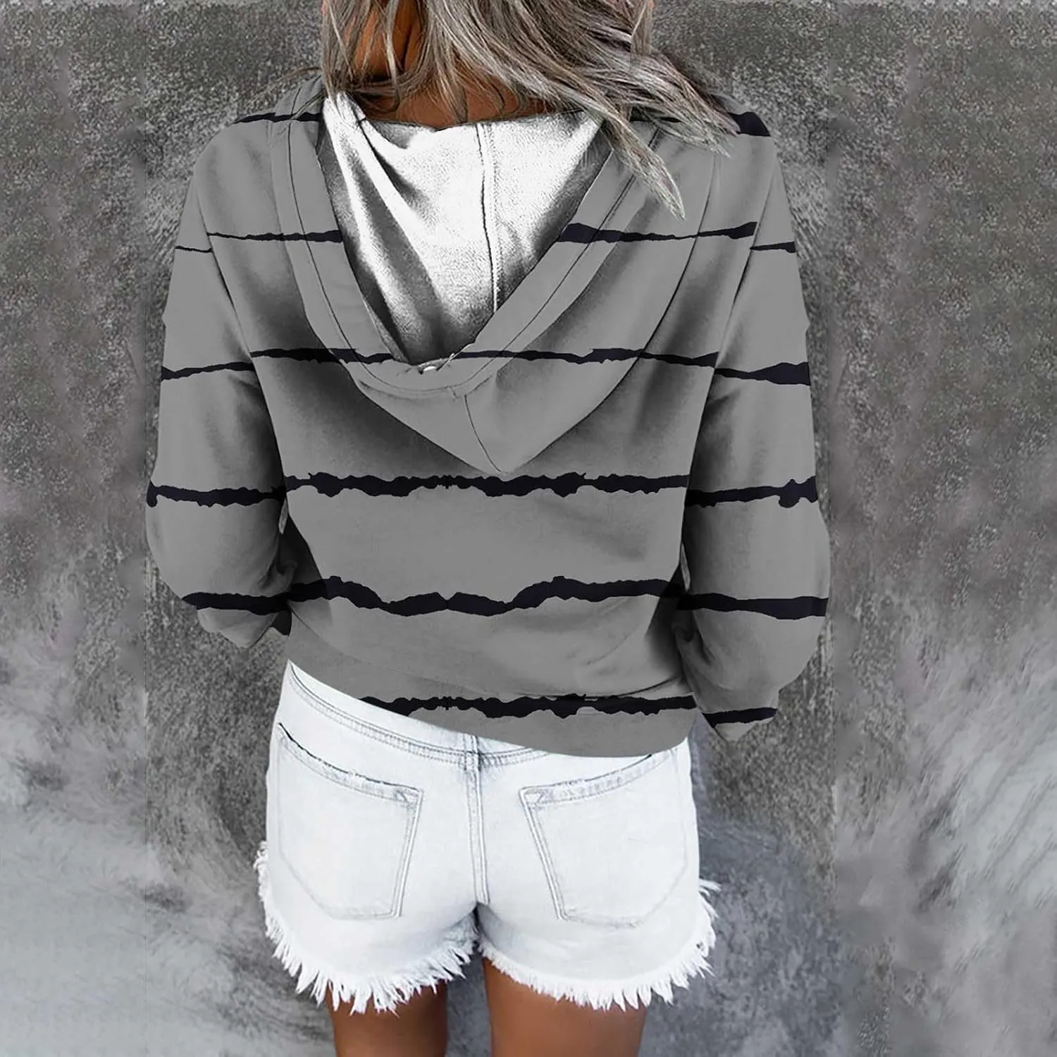 LRMQS Womens Hoodies Pullover Trendy Button Drawstring Hooded Striped Sweatshirt Loose Fit Fall Fashion 2024 Casual Pullover