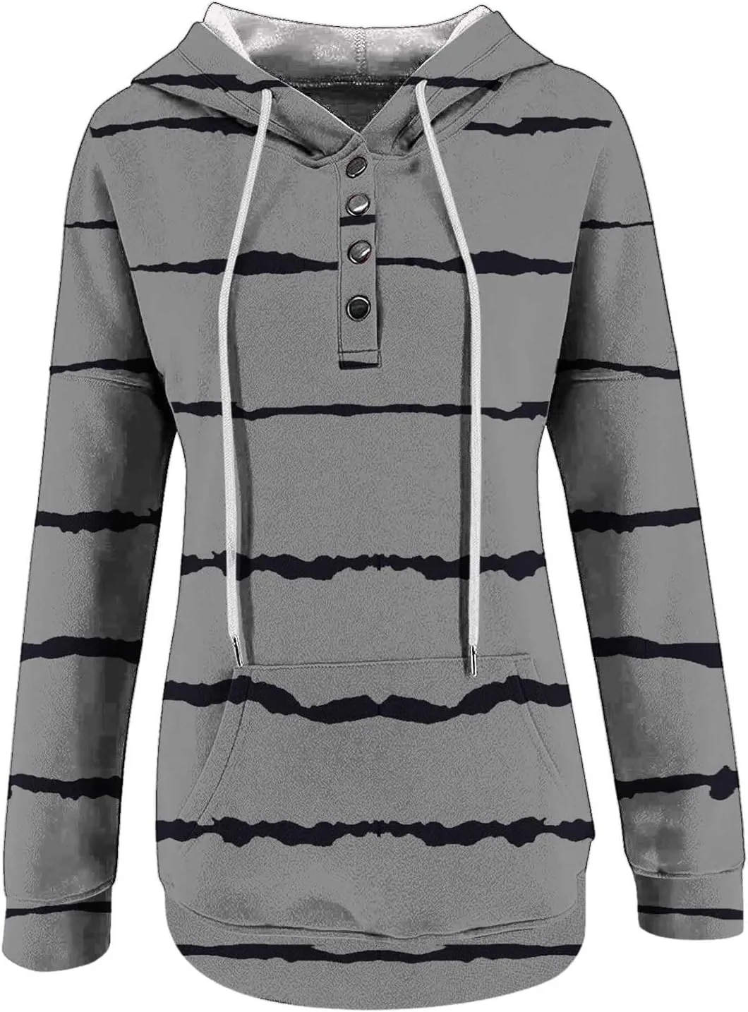 LRMQS Womens Hoodies Pullover Trendy Button Drawstring Hooded Striped Sweatshirt Loose Fit Fall Fashion 2024 Casual Pullover