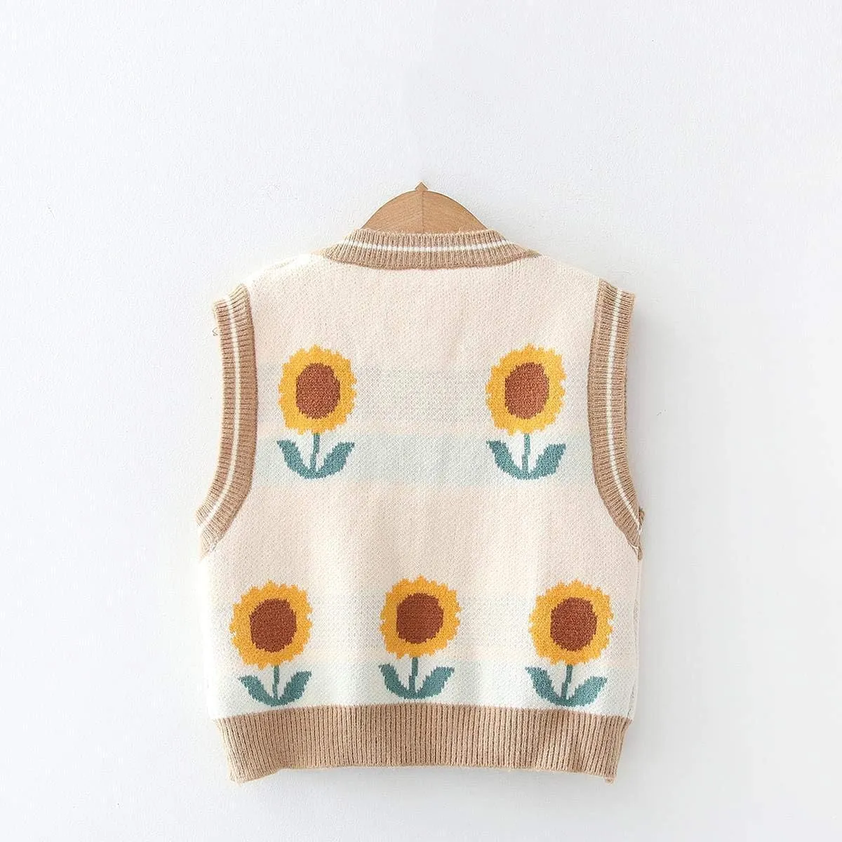Lunoakvo Women Pink Peach Flower Embroidery Knitted Sleeveless O-Neck Knitwear Sweater Vest