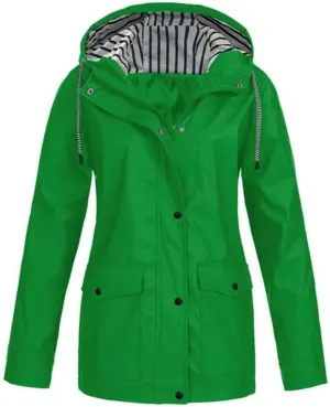Lu's Chic Womens Hooded Rain Jacket Zip Up Trench Coat Fall Raincoat Snow Long Sleeve Anorak Zipper Pockets Drawstring