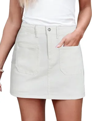 luvamia Jean Skorts for Woman Trendy High Waisted Stretchy Denim Skirt with Shorts Casual Patch Pocket Mini Skort Skirts