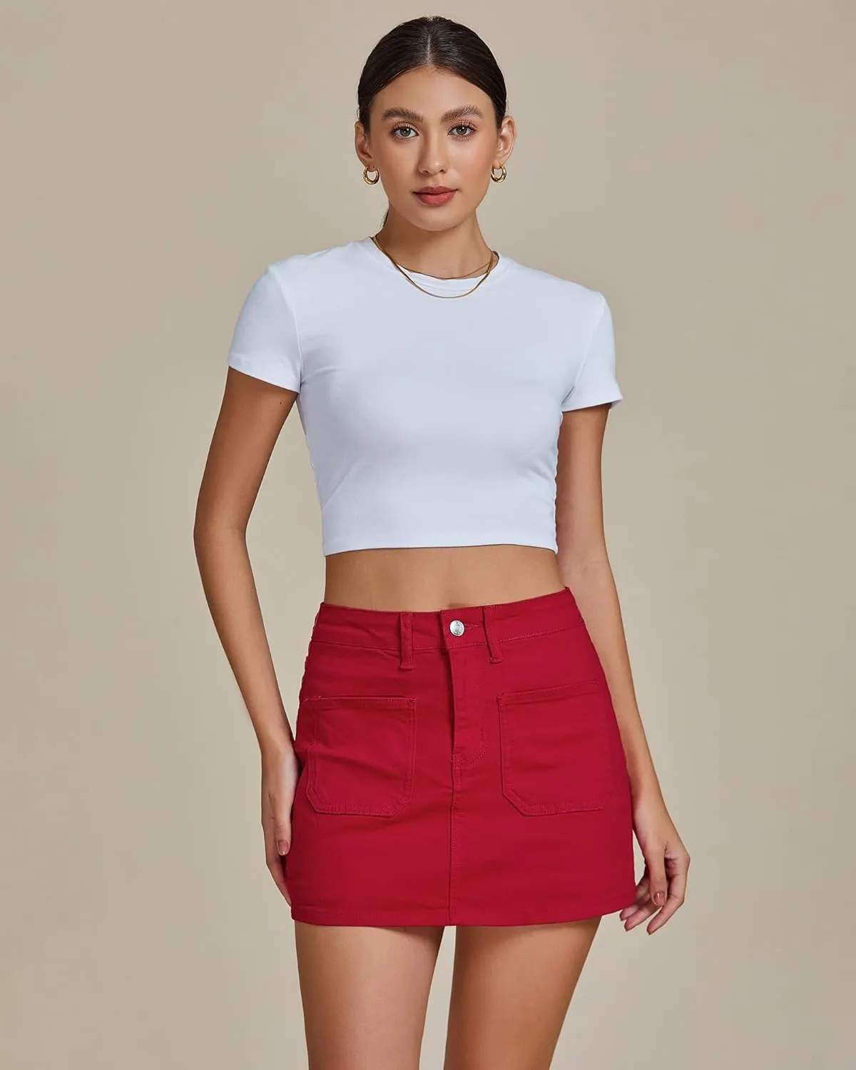 luvamia Jean Skorts for Woman Trendy High Waisted Stretchy Denim Skirt with Shorts Casual Patch Pocket Mini Skort Skirts