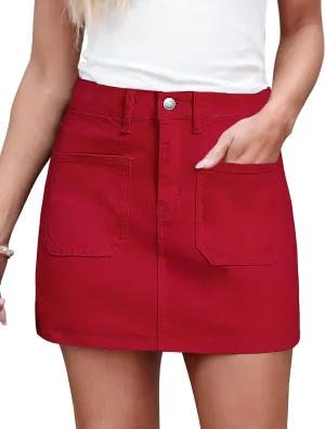 luvamia Jean Skorts for Woman Trendy High Waisted Stretchy Denim Skirt with Shorts Casual Patch Pocket Mini Skort Skirts