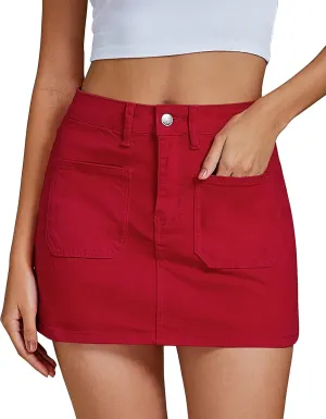 luvamia Jean Skorts for Woman Trendy High Waisted Stretchy Denim Skirt with Shorts Casual Patch Pocket Mini Skort Skirts