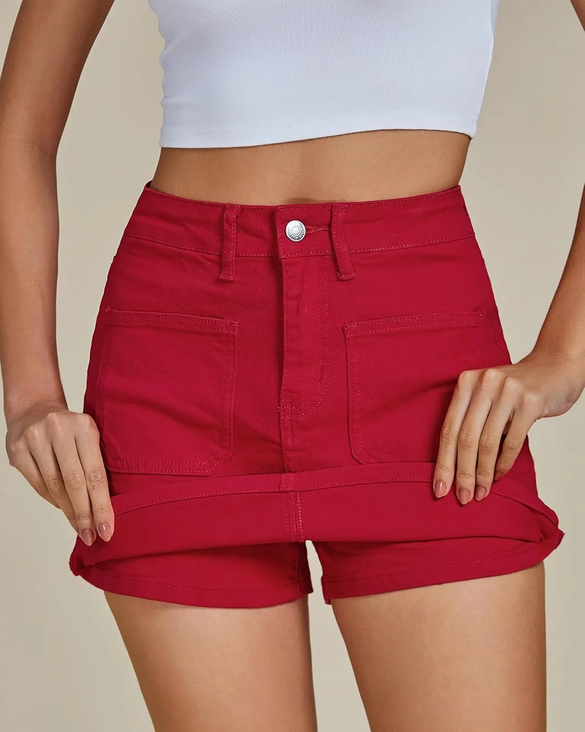luvamia Jean Skorts for Woman Trendy High Waisted Stretchy Denim Skirt with Shorts Casual Patch Pocket Mini Skort Skirts