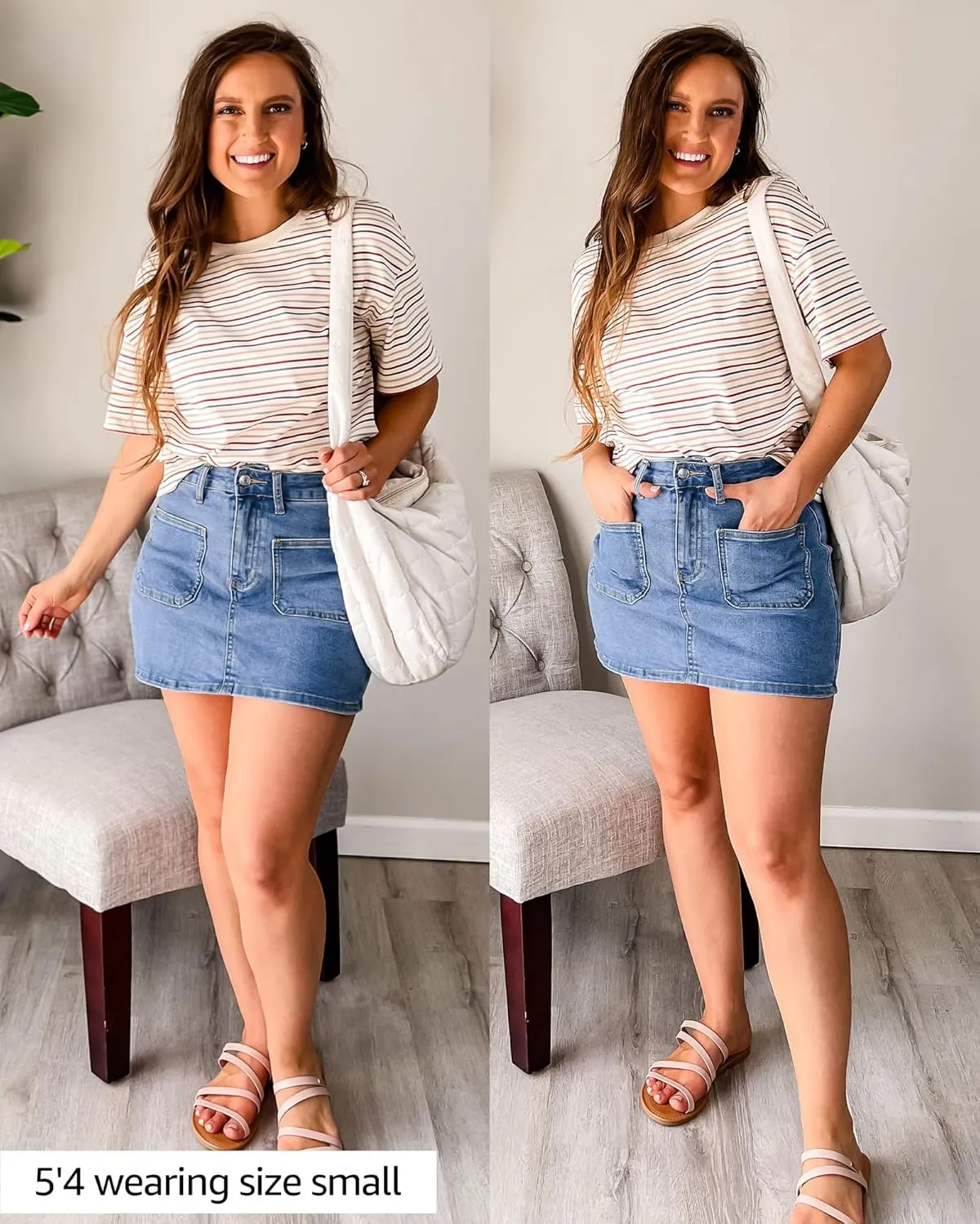 luvamia Jean Skorts for Woman Trendy High Waisted Stretchy Denim Skirt with Shorts Casual Patch Pocket Mini Skort Skirts