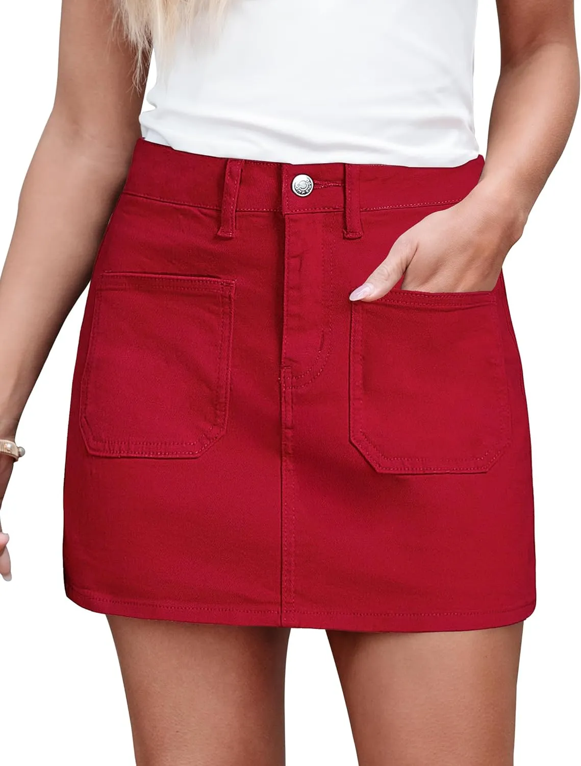 luvamia Jean Skorts for Woman Trendy High Waisted Stretchy Denim Skirt with Shorts Casual Patch Pocket Mini Skort Skirts