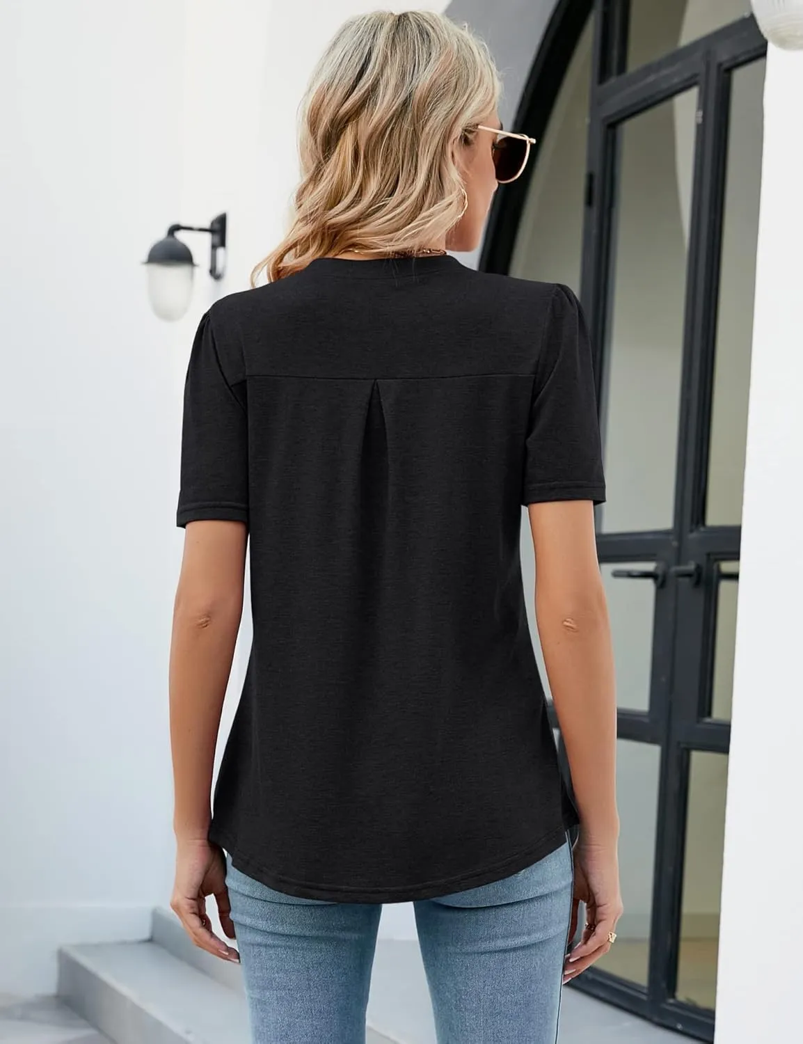 LUYAA Women's Long Sleeve Casual Blouses Dressy Tunic Top V Neck Button Office Wear Fall Winter