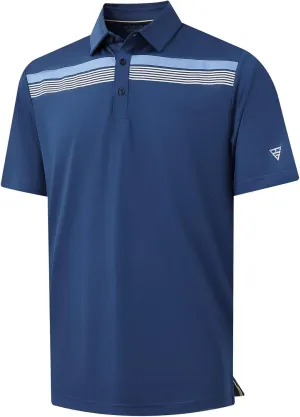 M MAELREG Golf Shirts for Men Short Sleeve Regular Fit Moisture Wicking Performance Casual Striped Print Mens Polo Shirts