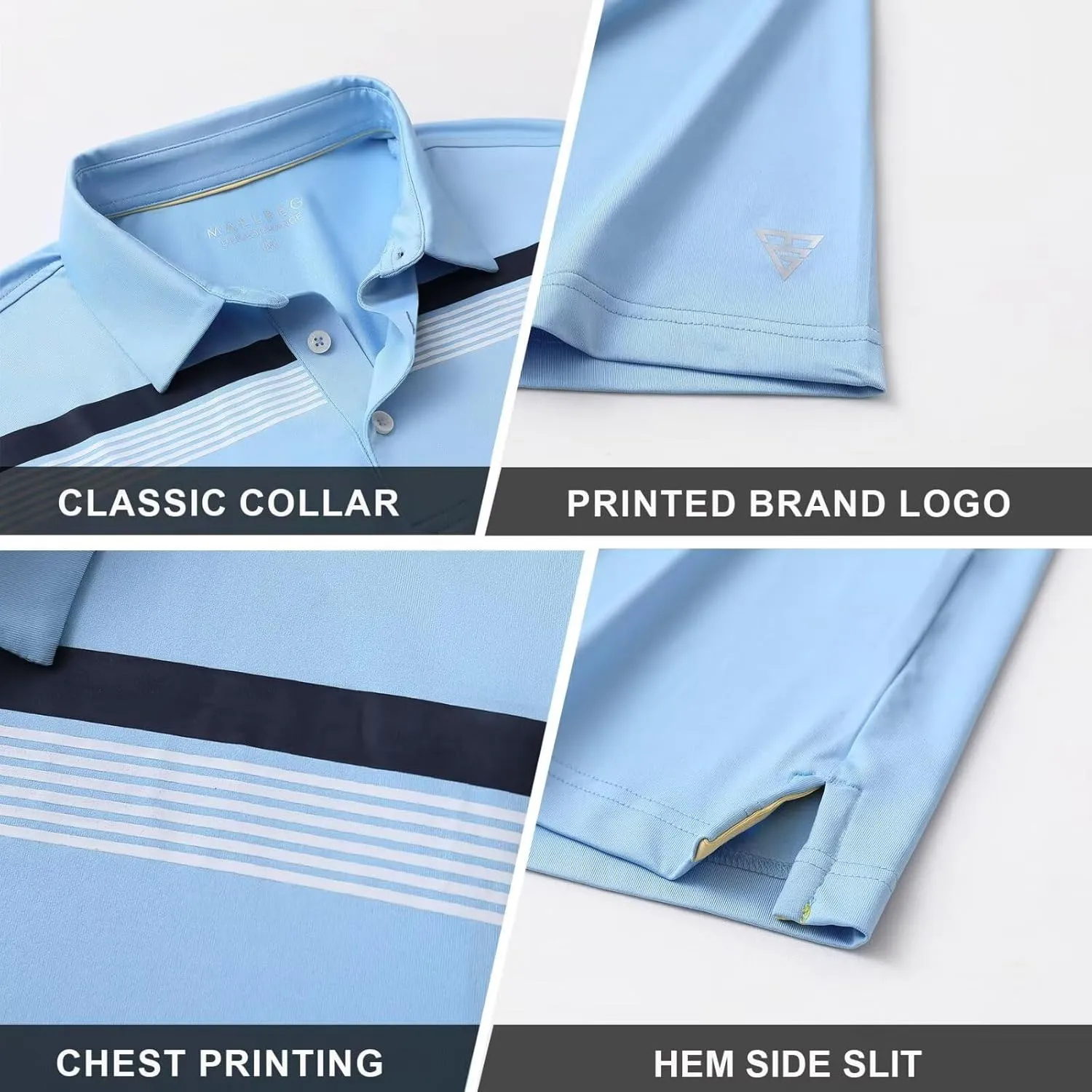 M MAELREG Golf Shirts for Men Short Sleeve Regular Fit Moisture Wicking Performance Casual Striped Print Mens Polo Shirts