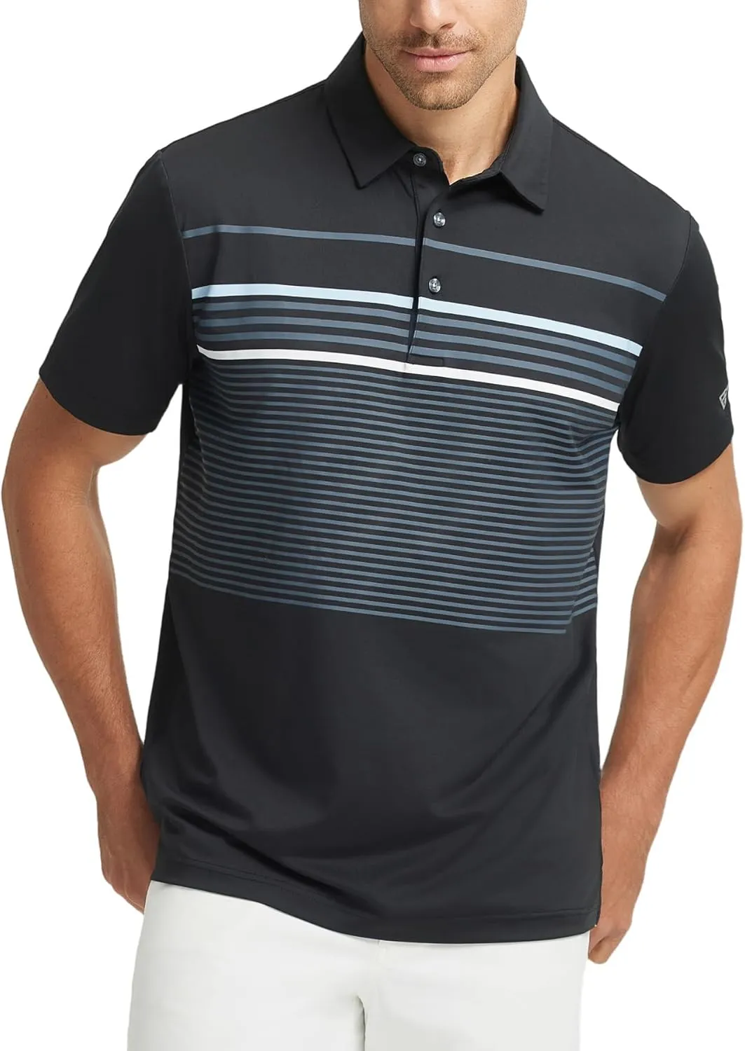 M MAELREG Golf Shirts for Men Short Sleeve Regular Fit Moisture Wicking Performance Casual Striped Print Mens Polo Shirts