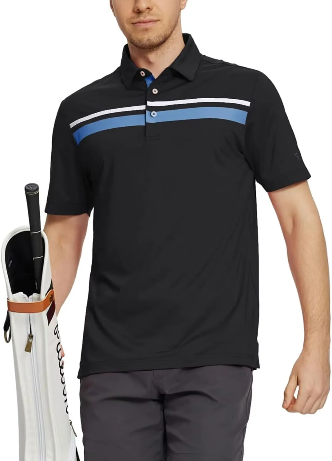 M MAELREG Golf Shirts for Men Short Sleeve Regular Fit Moisture Wicking Performance Casual Striped Print Mens Polo Shirts