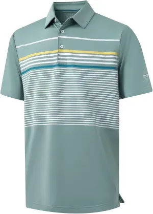 M MAELREG Golf Shirts for Men Short Sleeve Regular Fit Moisture Wicking Performance Casual Striped Print Mens Polo Shirts
