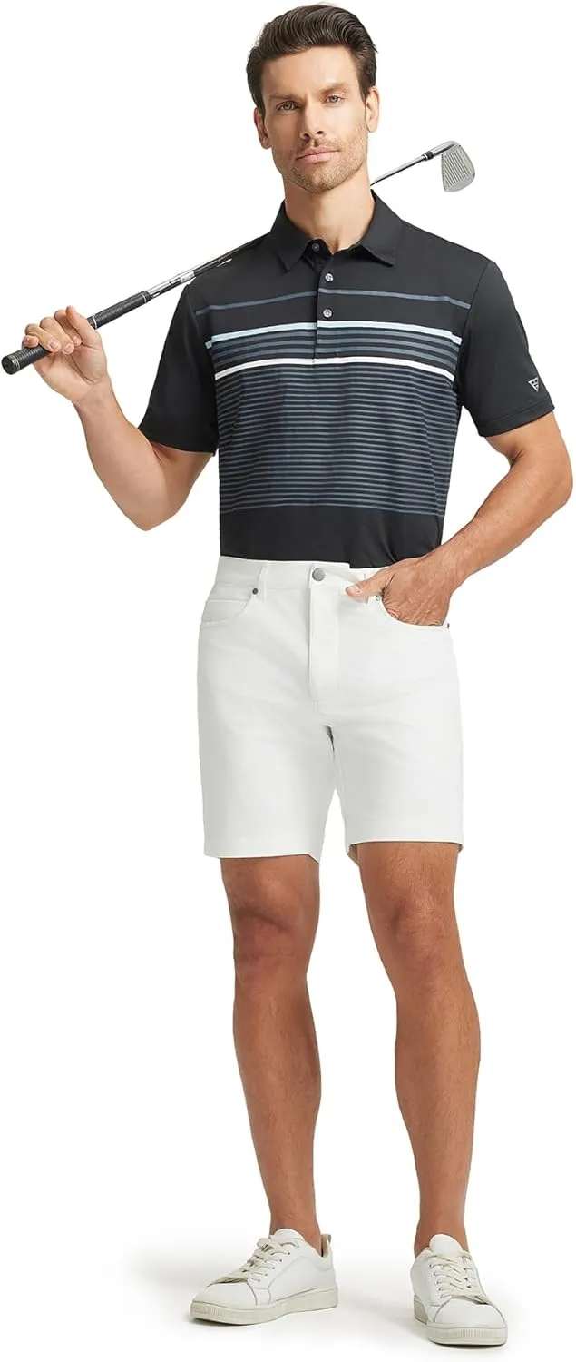 M MAELREG Golf Shirts for Men Short Sleeve Regular Fit Moisture Wicking Performance Casual Striped Print Mens Polo Shirts