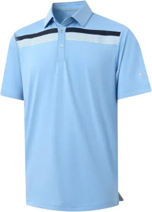 M MAELREG Golf Shirts for Men Short Sleeve Regular Fit Moisture Wicking Performance Casual Striped Print Mens Polo Shirts