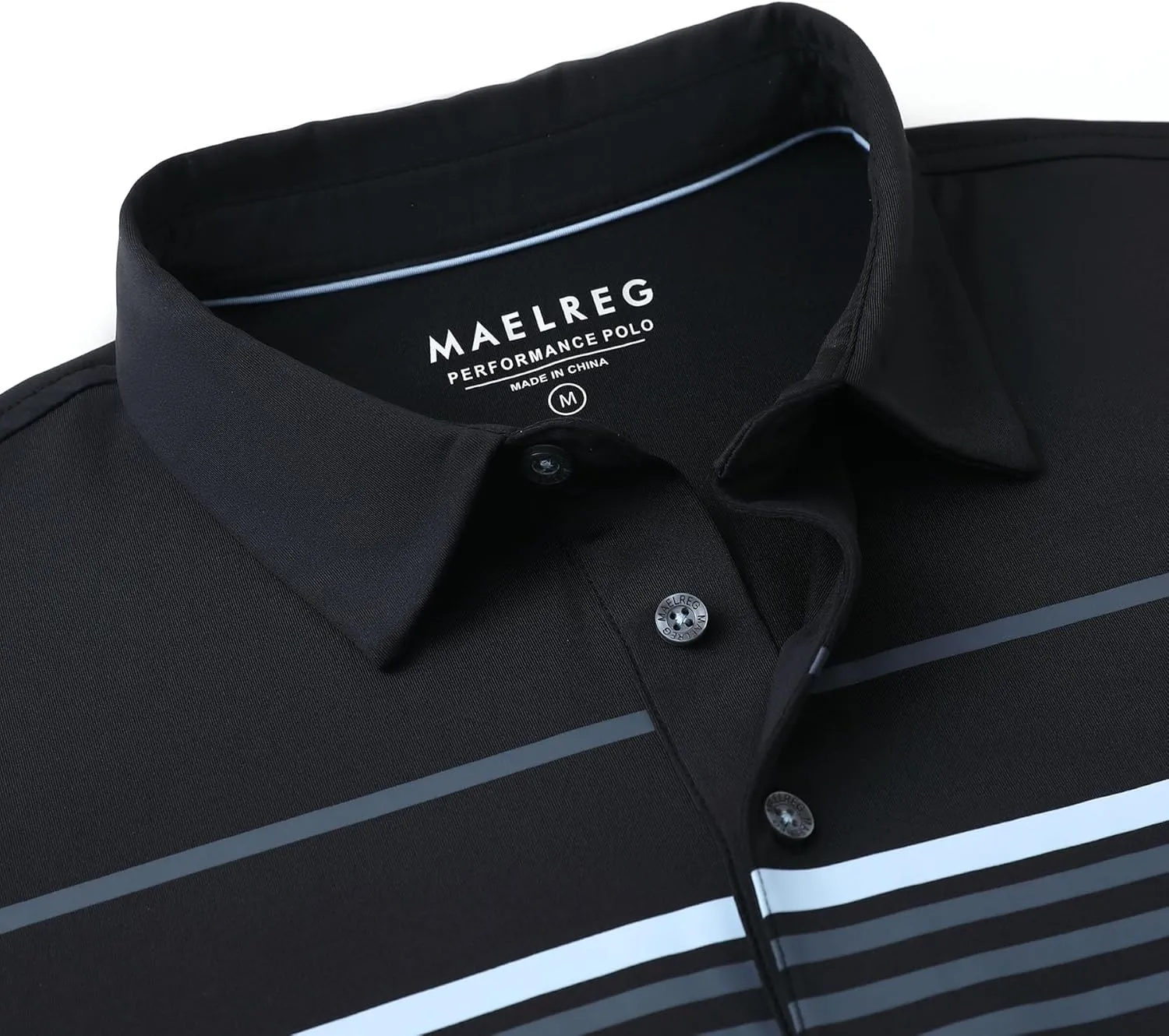 M MAELREG Golf Shirts for Men Short Sleeve Regular Fit Moisture Wicking Performance Casual Striped Print Mens Polo Shirts