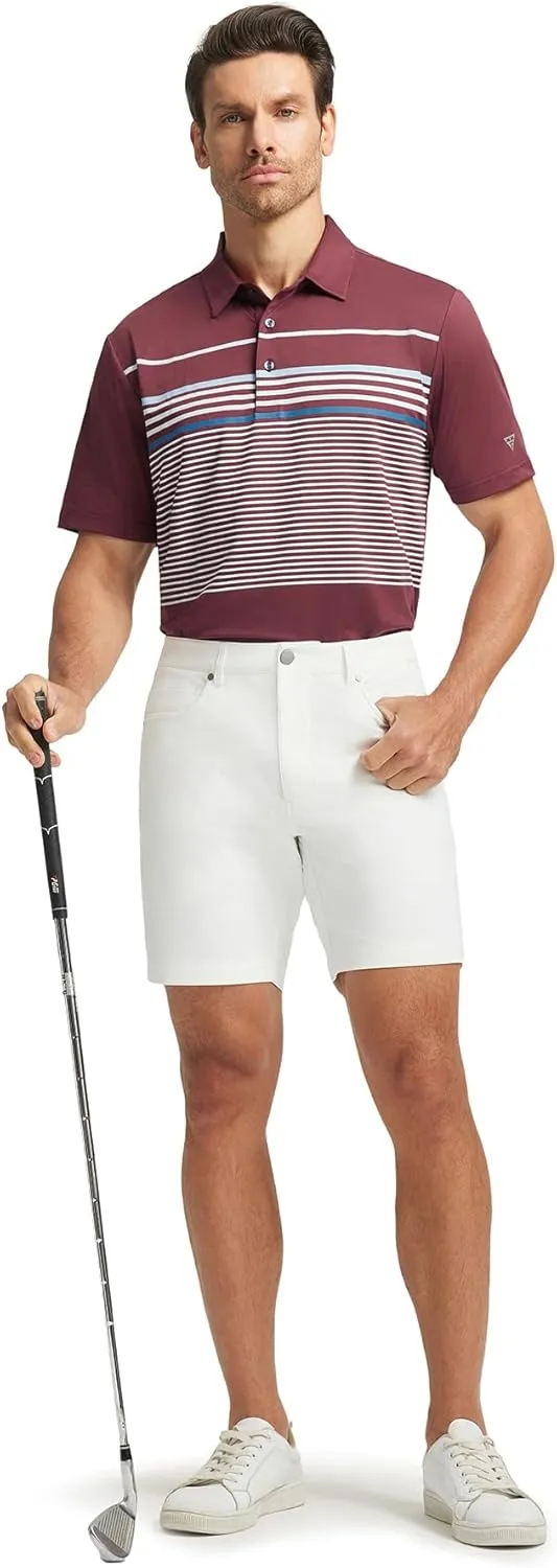 M MAELREG Golf Shirts for Men Short Sleeve Regular Fit Moisture Wicking Performance Casual Striped Print Mens Polo Shirts