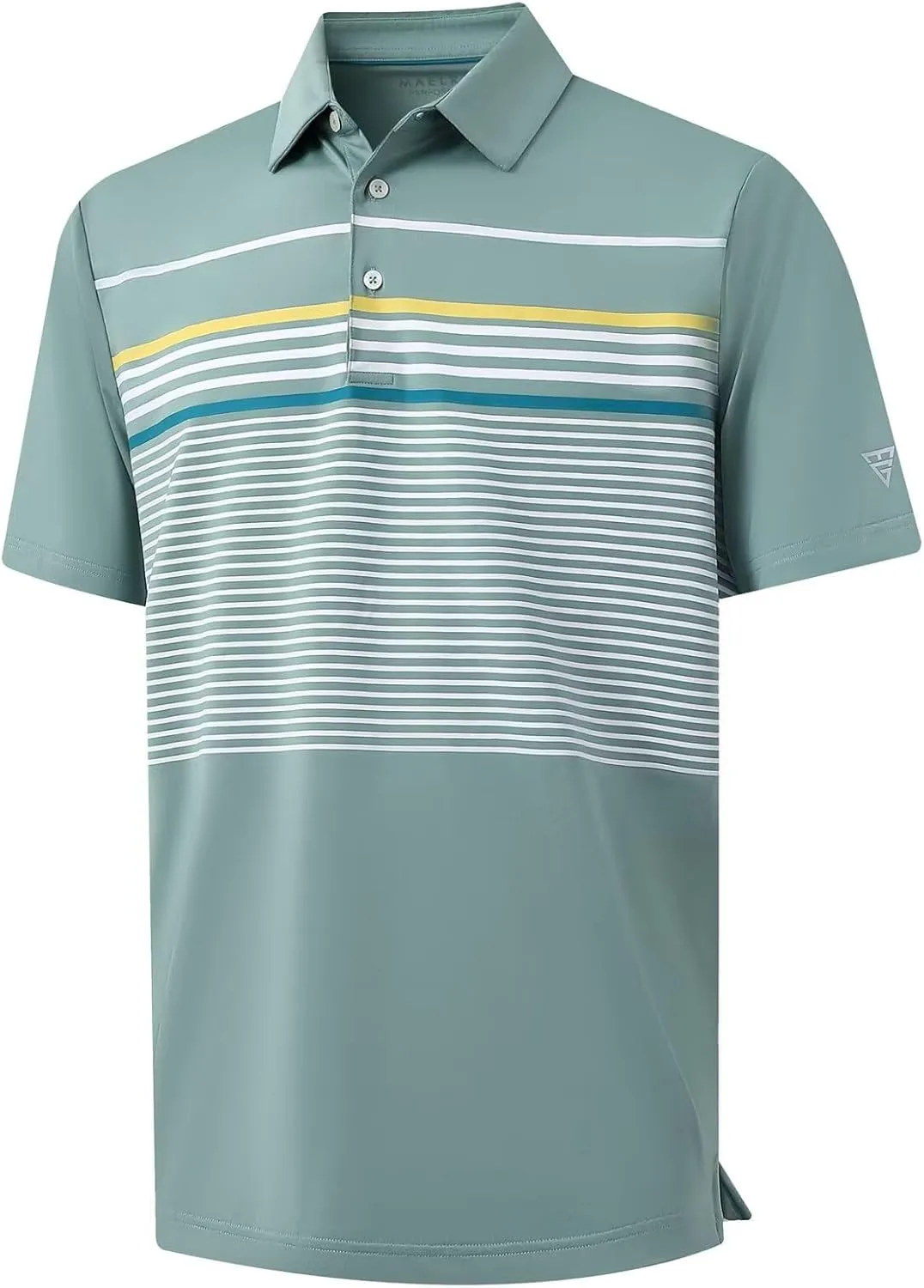 M MAELREG Golf Shirts for Men Short Sleeve Regular Fit Moisture Wicking Performance Casual Striped Print Mens Polo Shirts