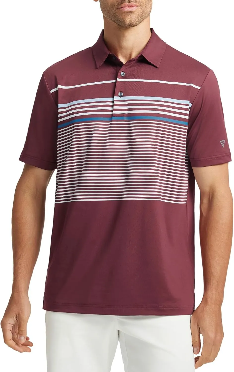 M MAELREG Golf Shirts for Men Short Sleeve Regular Fit Moisture Wicking Performance Casual Striped Print Mens Polo Shirts
