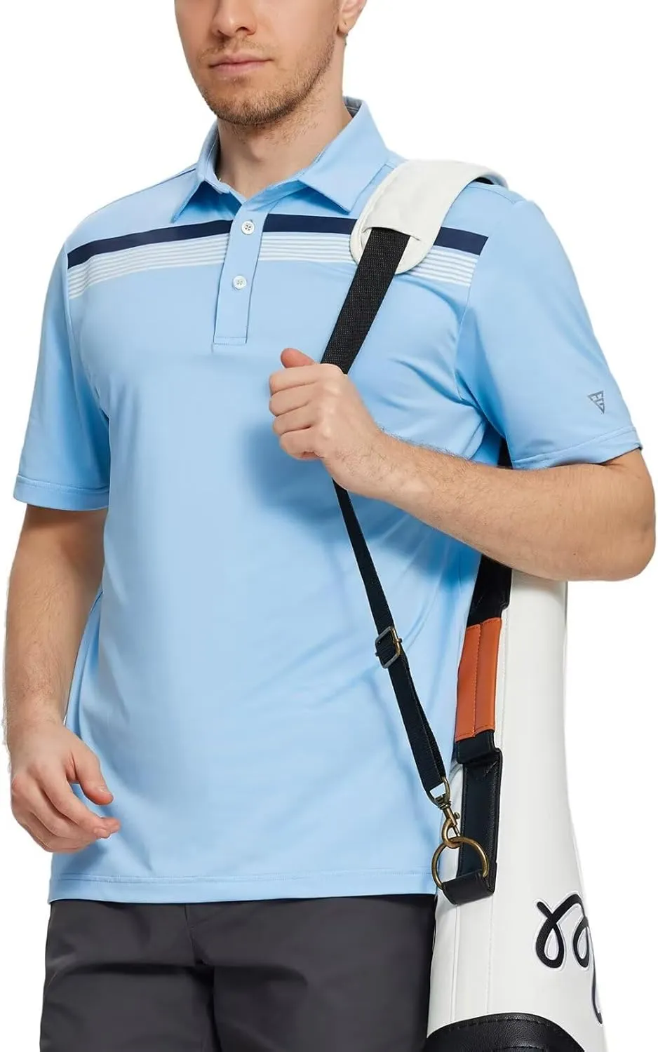 M MAELREG Golf Shirts for Men Short Sleeve Regular Fit Moisture Wicking Performance Casual Striped Print Mens Polo Shirts