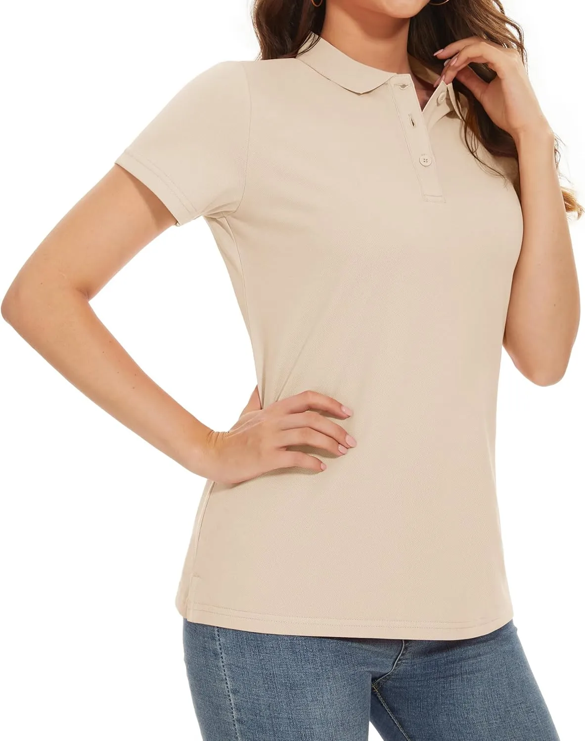 MAGCOMSEN Women's Polo Shirts Cotton 3-Button Short Sleeve Collared Tops Summer Cool Shirt Uniform Casual Shirts