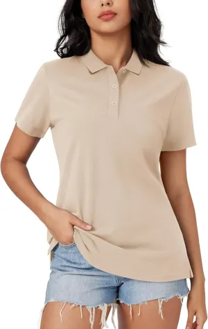 MAGCOMSEN Women's Polo Shirts Cotton 3-Button Short Sleeve Collared Tops Summer Cool Shirt Uniform Casual Shirts