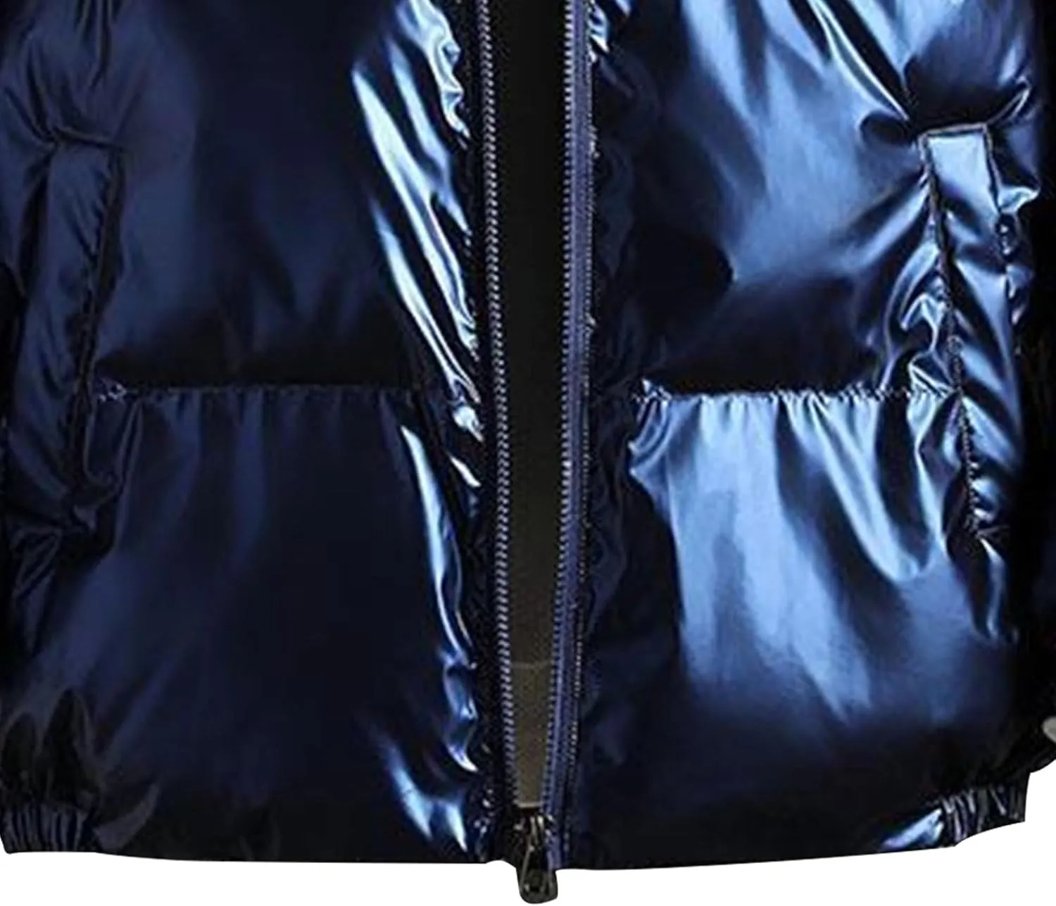 Maiyifu-GJ Men's Hooded Winter Puffer Jacket Fashion Full Zip Down Padded Coat Casual Metallic Shiny Short Down Coats