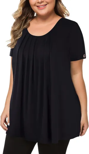MANER Women's Plus Size Tops Short Sleeve Flowy Shirts Casual Blouses Tunic Tops L-4XL