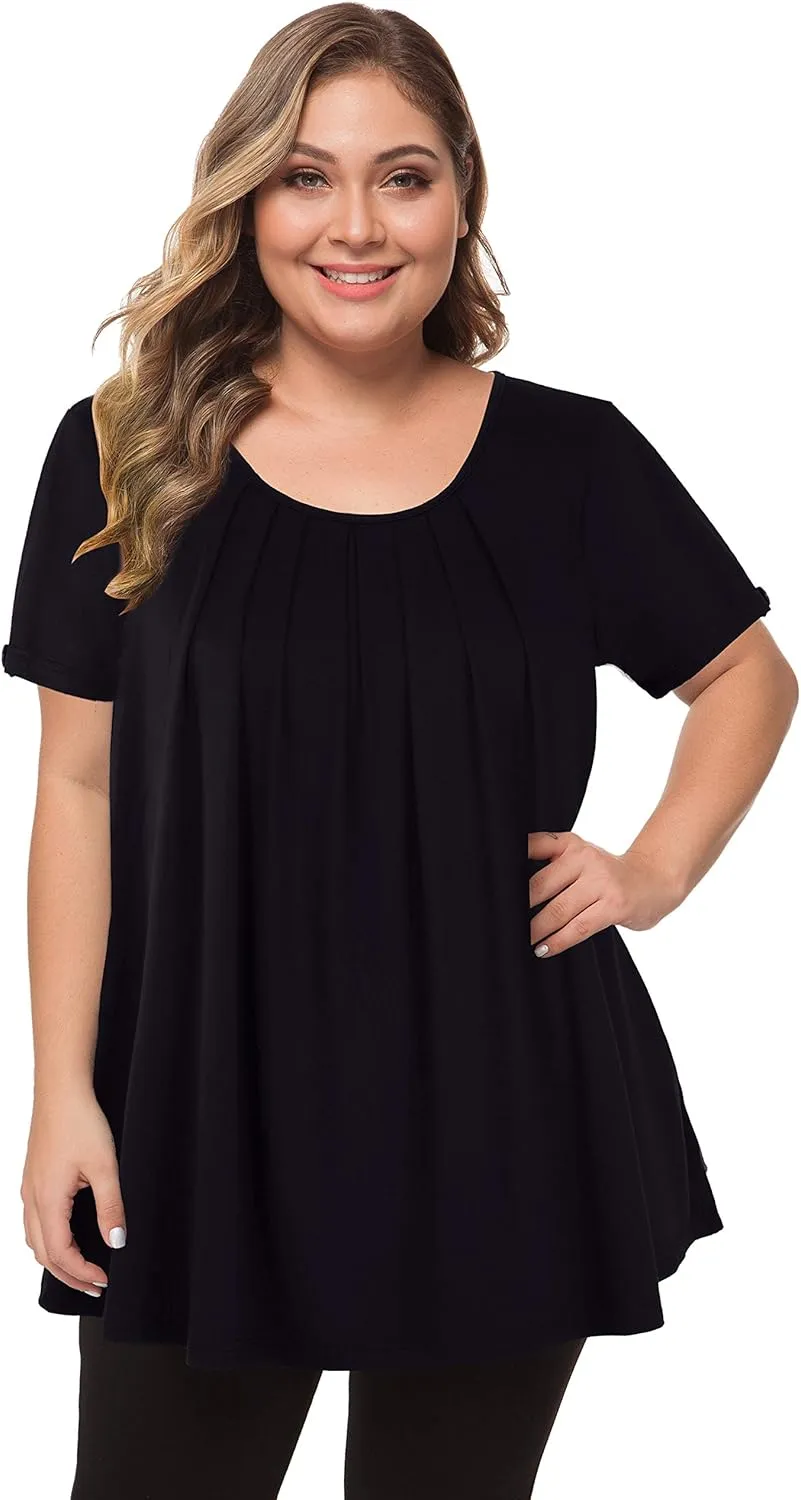 MANER Women's Plus Size Tops Short Sleeve Flowy Shirts Casual Blouses Tunic Tops L-4XL