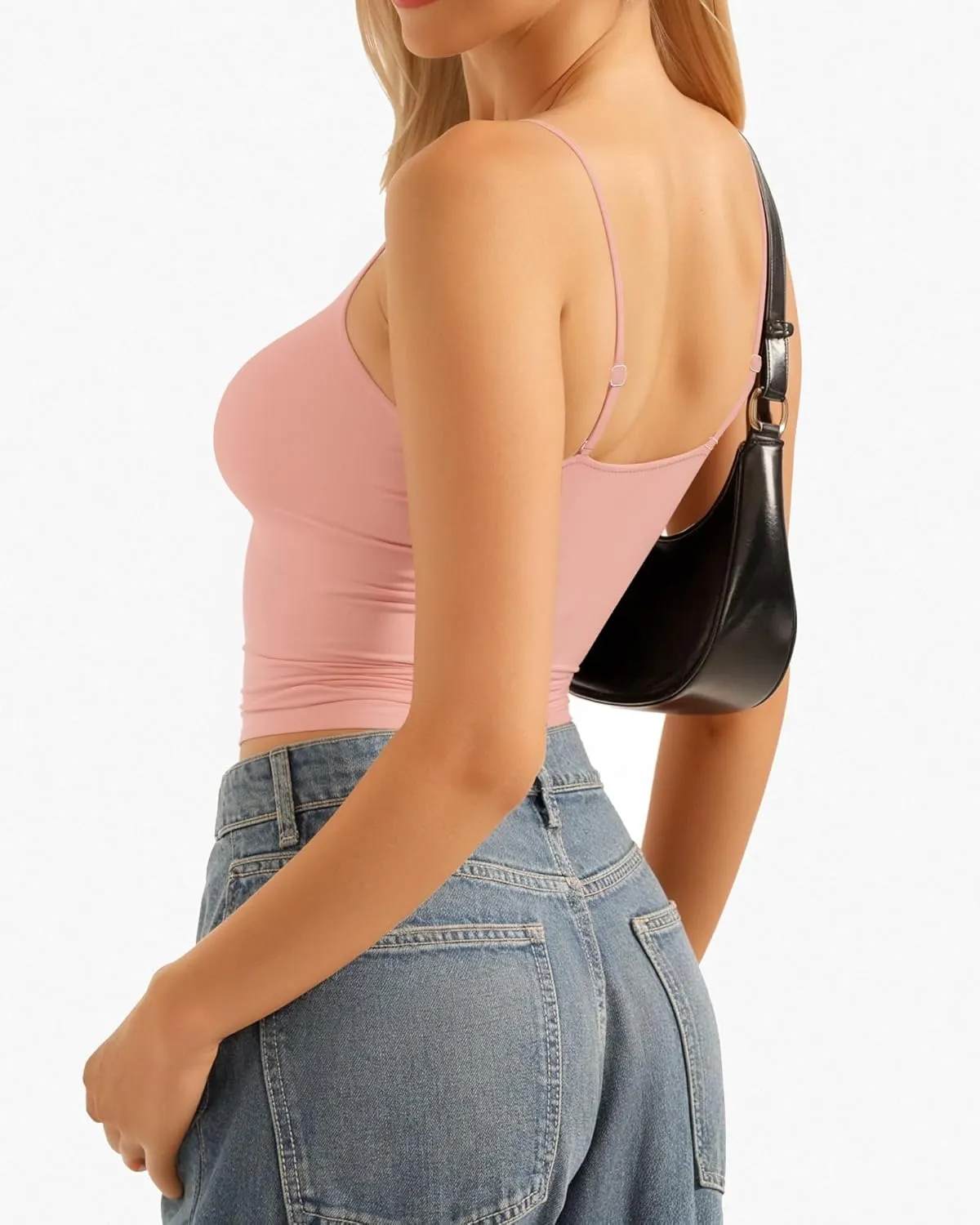 MANGOPOP Women's Tank Tops Detachable Bra Spaghetti Strap Cami Sexy Square Neck Sleeveless Basic Tee Shirts