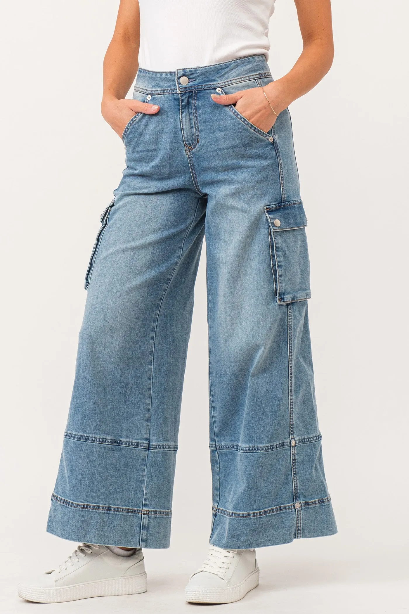 MARVEY SUPER HIGH RISE ANKLE WIDE LEG COLOR PANTS WINETOP CHAMBRAY