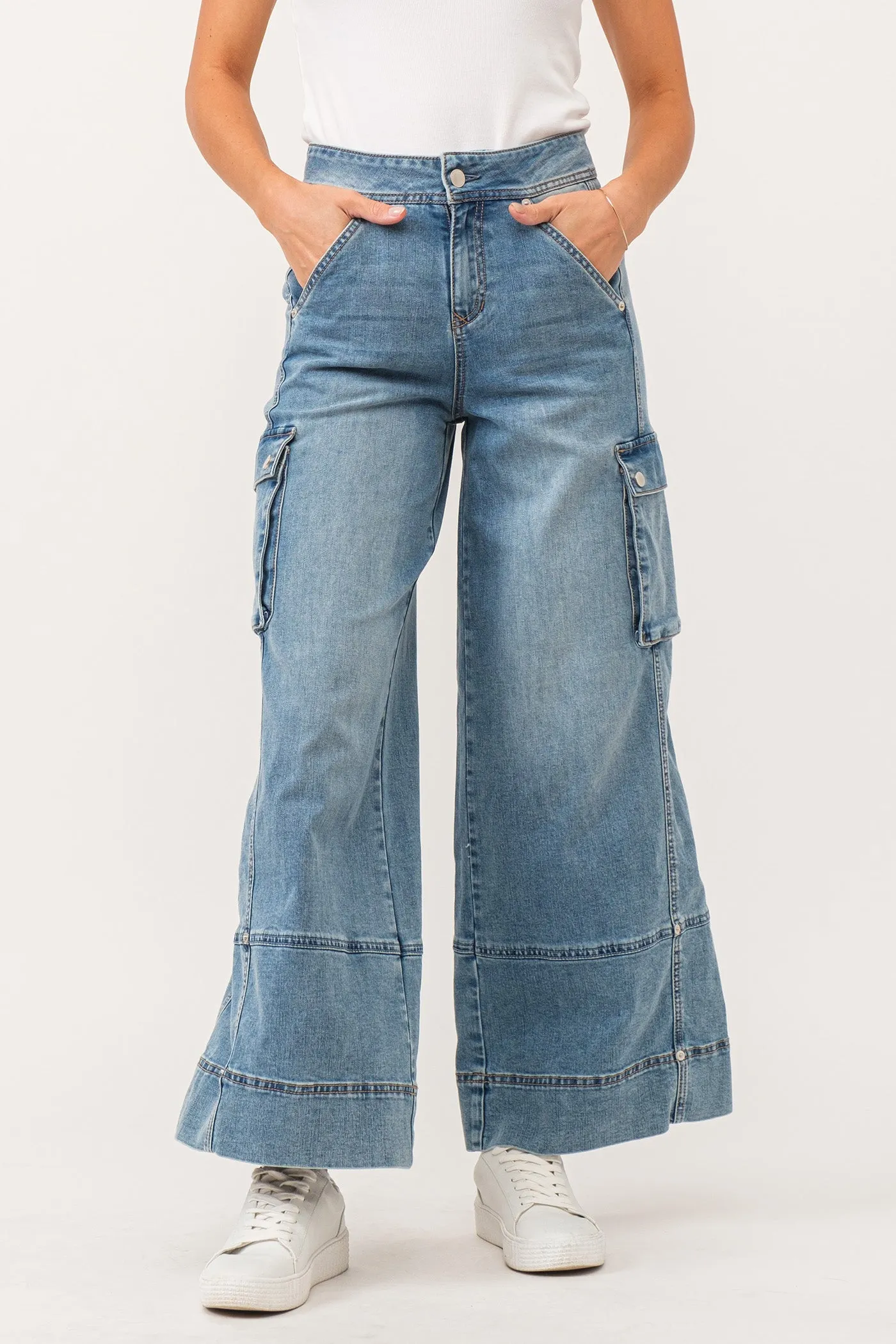 MARVEY SUPER HIGH RISE ANKLE WIDE LEG COLOR PANTS WINETOP CHAMBRAY