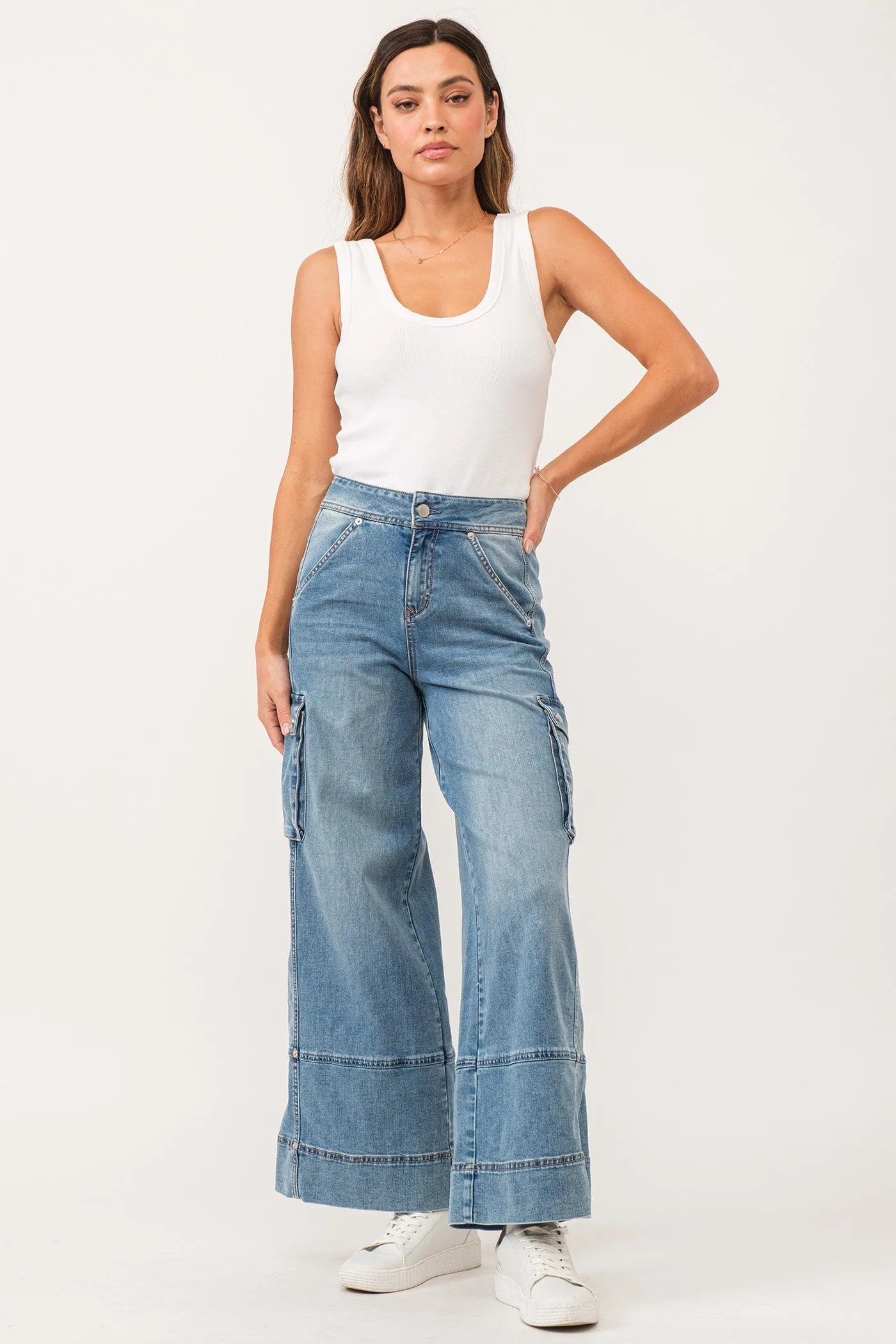 MARVEY SUPER HIGH RISE ANKLE WIDE LEG COLOR PANTS WINETOP CHAMBRAY
