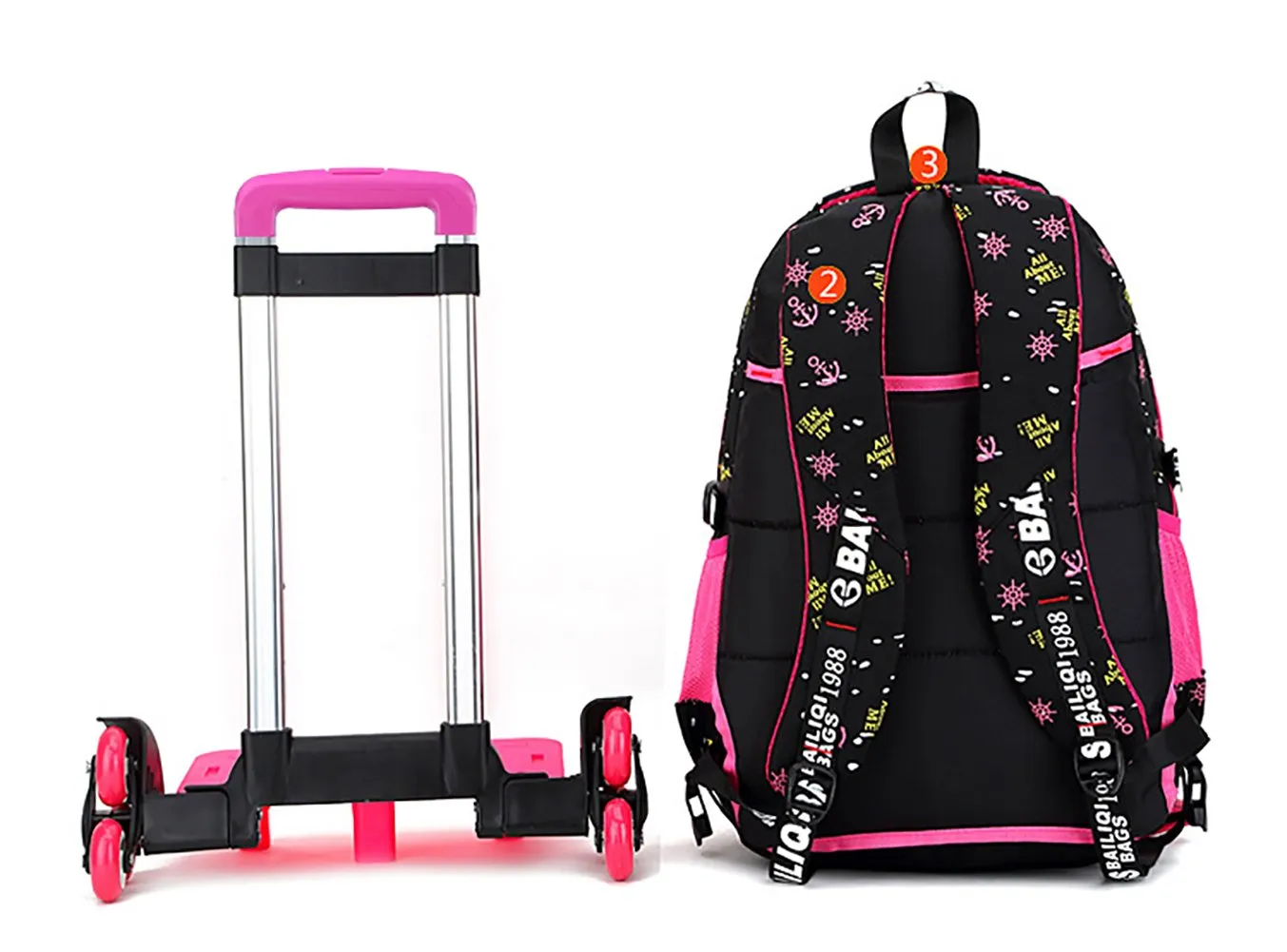 Meetbelify Girls Rolling Backpack with Wheels Big Kids Wheel Backpack for Girls