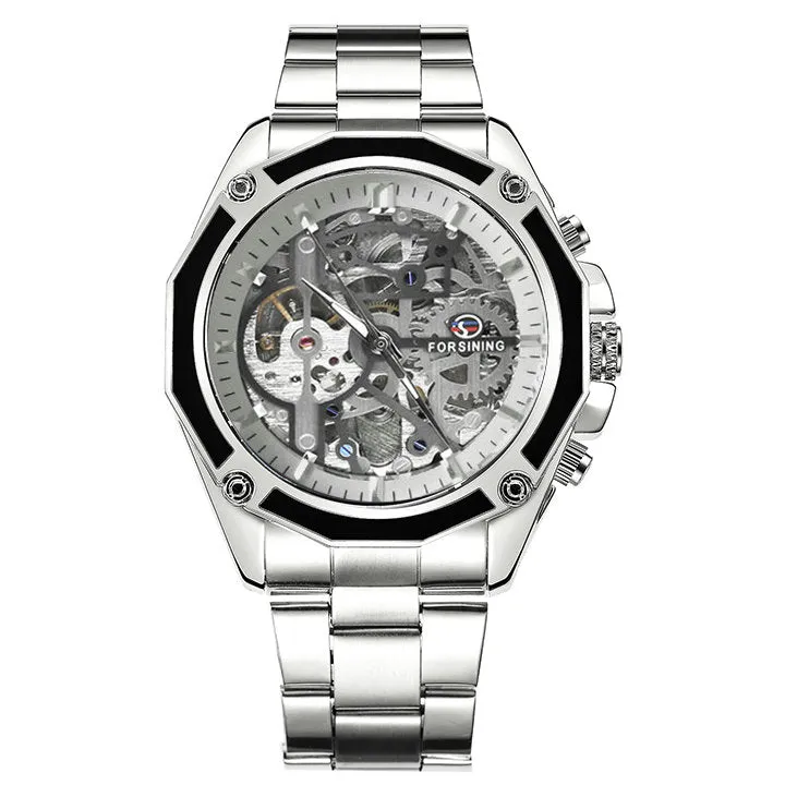 Men Golden Stainless Steel Strap Skeleton WINNER Auto Mechanical Watch Automatique Montre