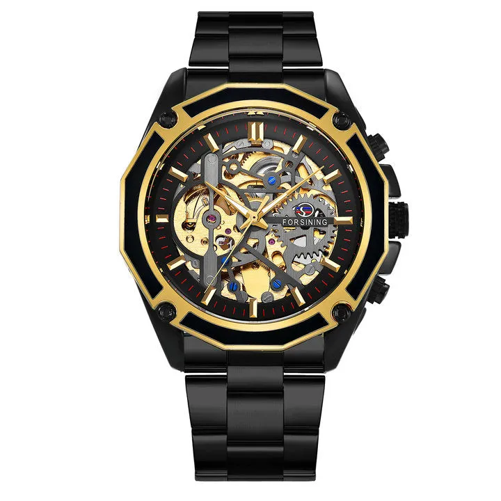 Men Golden Stainless Steel Strap Skeleton WINNER Auto Mechanical Watch Automatique Montre
