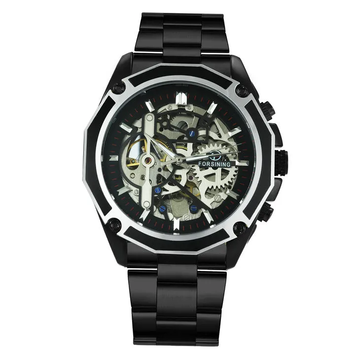 Men Golden Stainless Steel Strap Skeleton WINNER Auto Mechanical Watch Automatique Montre