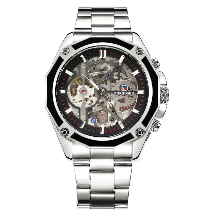 Men Golden Stainless Steel Strap Skeleton WINNER Auto Mechanical Watch Automatique Montre