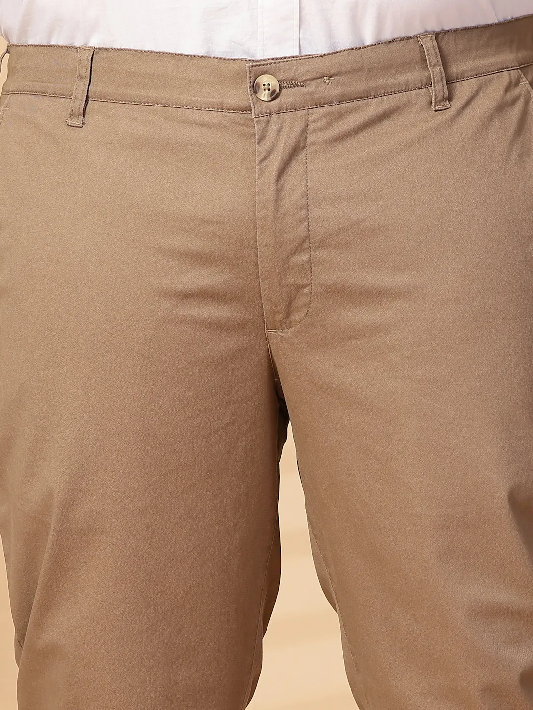 Men Regular Fit Mid-Rise Cotton Chinos Trousers