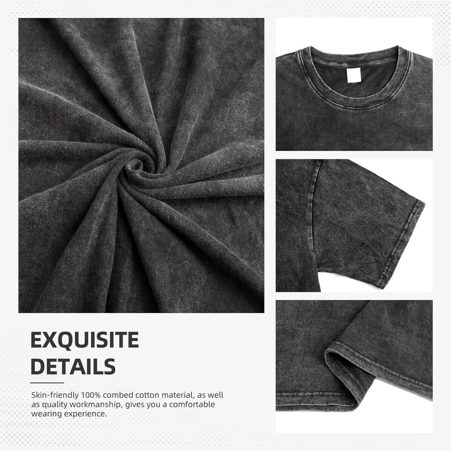 Men Vintage Oversized Drop Shoulder Fashion T-Shirts Loose Wash Solid Tees Top