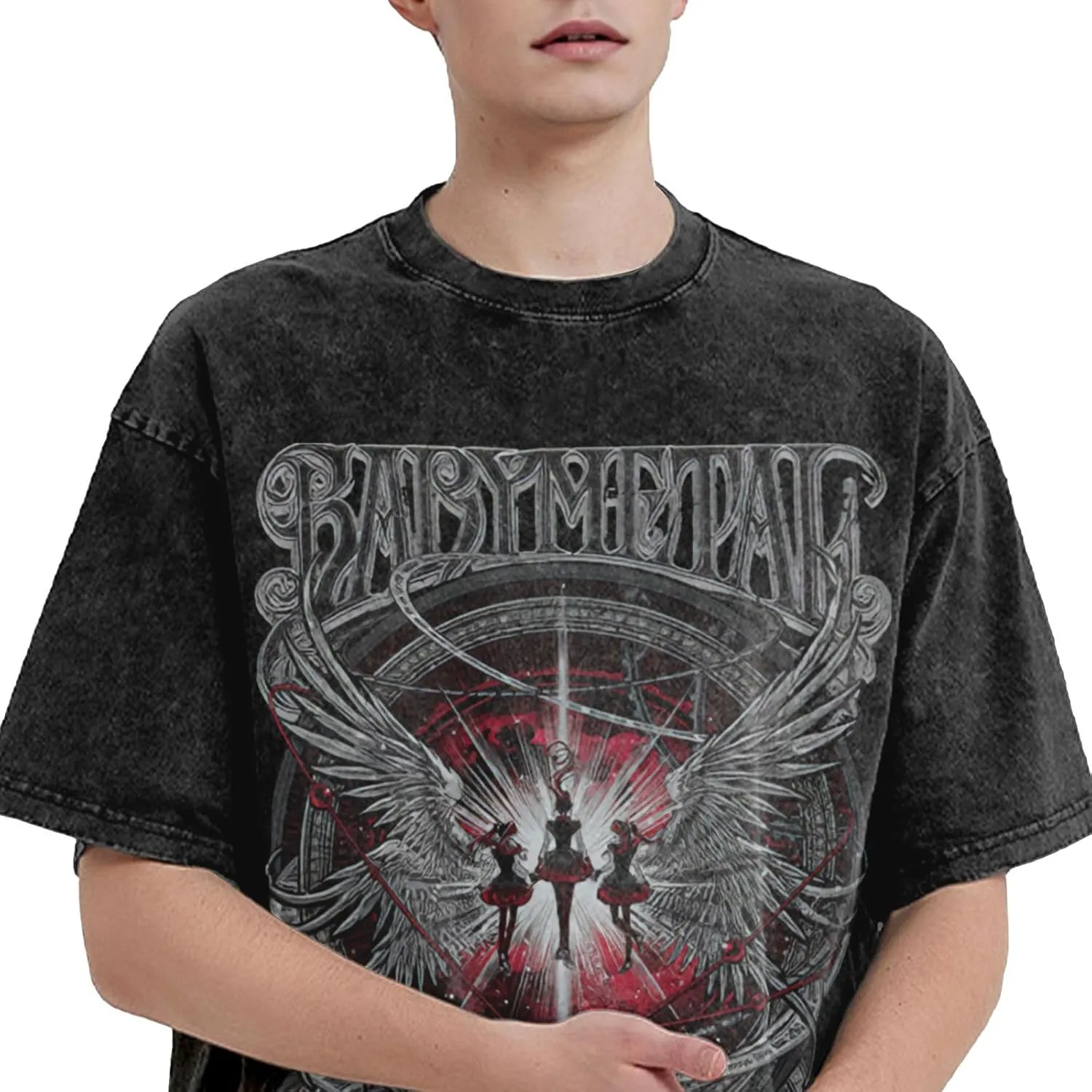 Men Vintage Oversized Drop Shoulder Novelty T-Shirts Loose Wash Solid Tee Tops