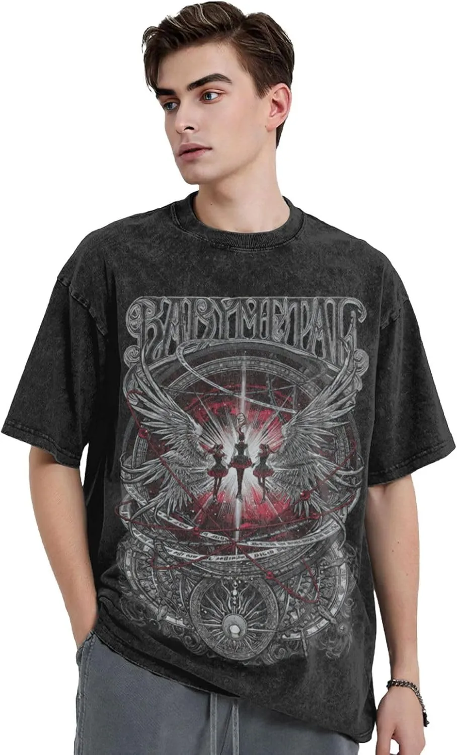 Men Vintage Oversized Drop Shoulder Novelty T-Shirts Loose Wash Solid Tee Tops
