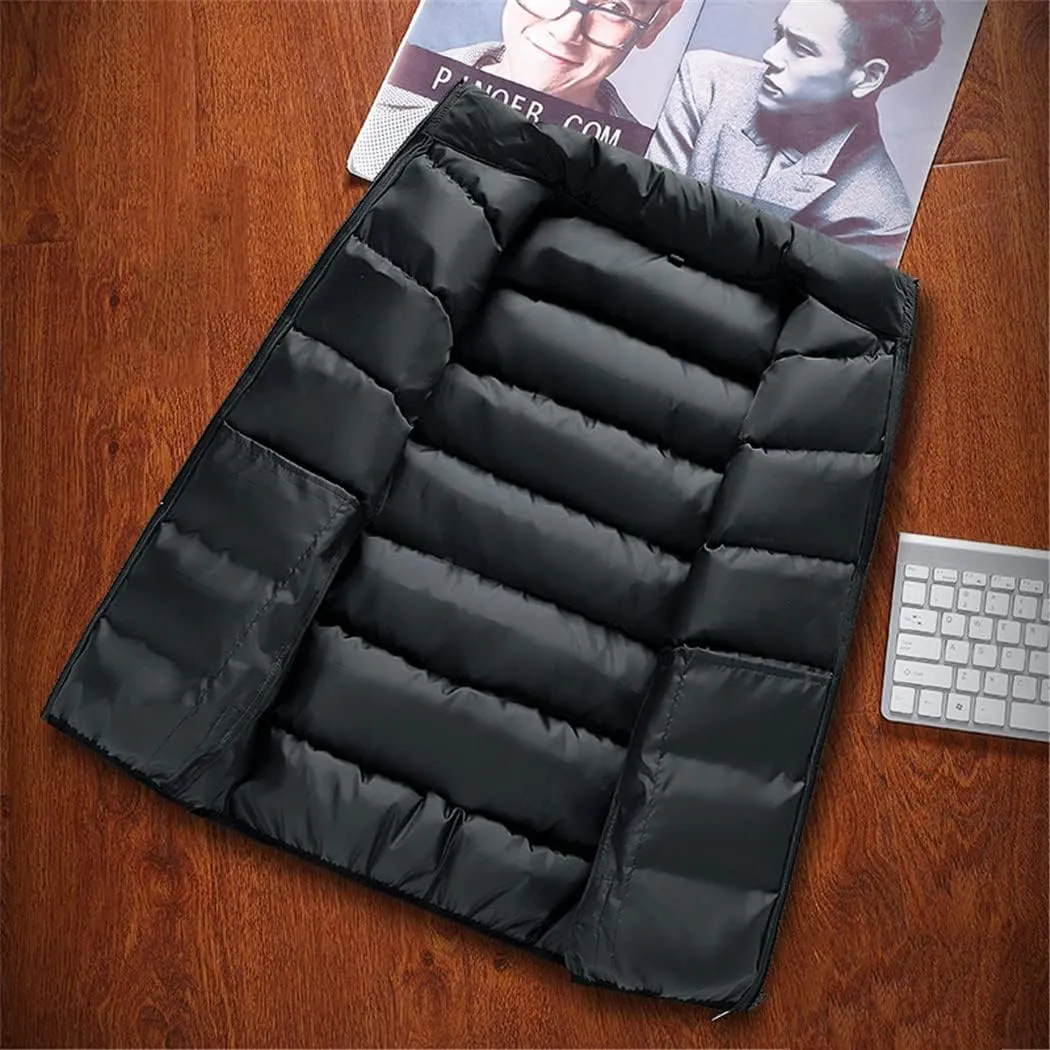 Men Winter Sleeveless Jackets Waistcoat Thick Warm Cotton-Padded Coats Tops Veste