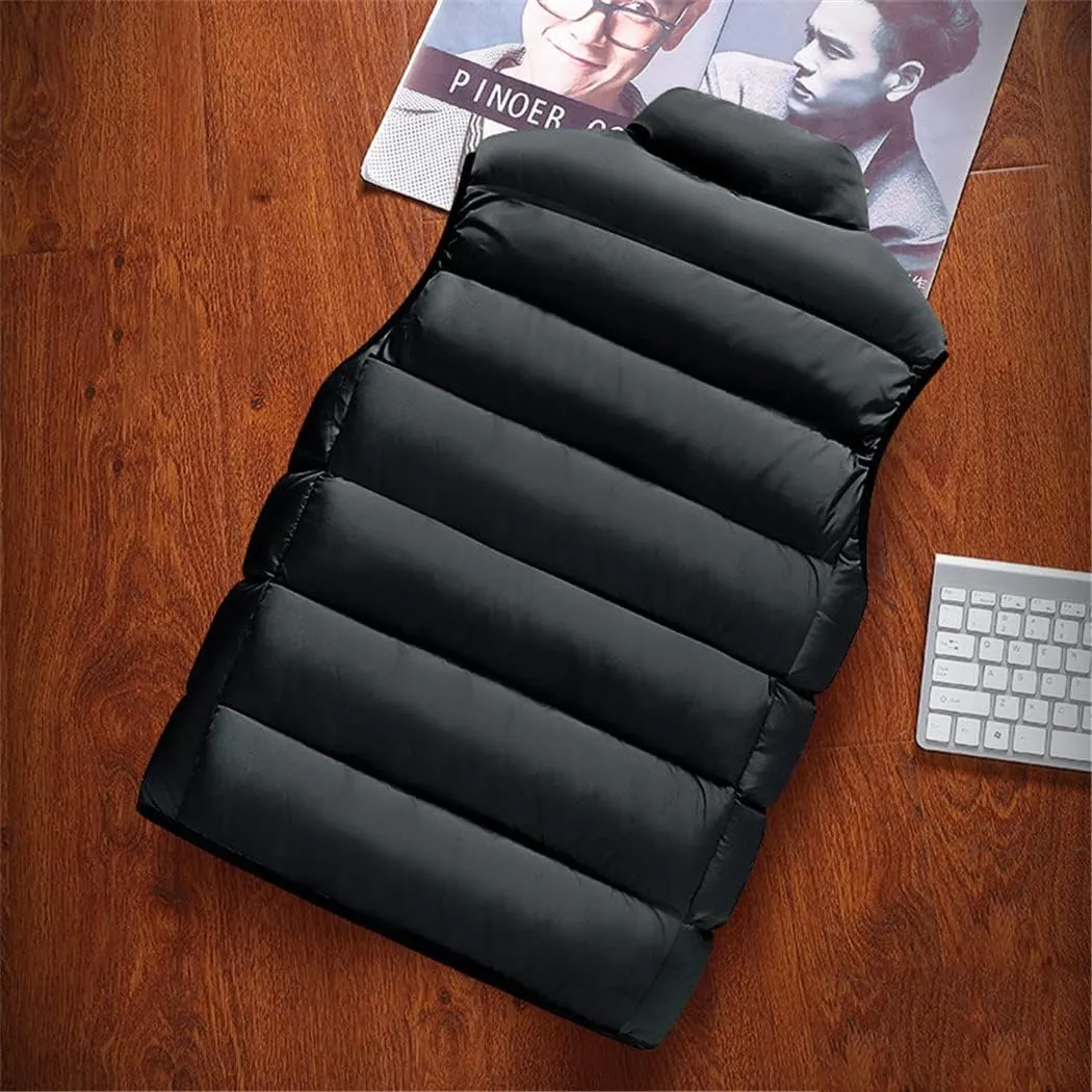 Men Winter Sleeveless Jackets Waistcoat Thick Warm Cotton-Padded Coats Tops Veste