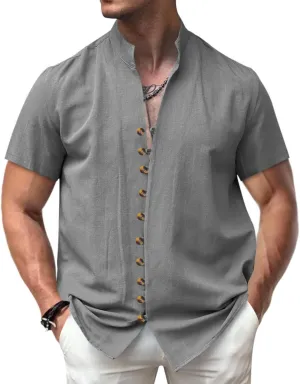 Men's Button Down Vintage Shirt Short Sleeve Collar Dress Shirts Tops Casual Solid Color Summer Vacation Beach Blouses